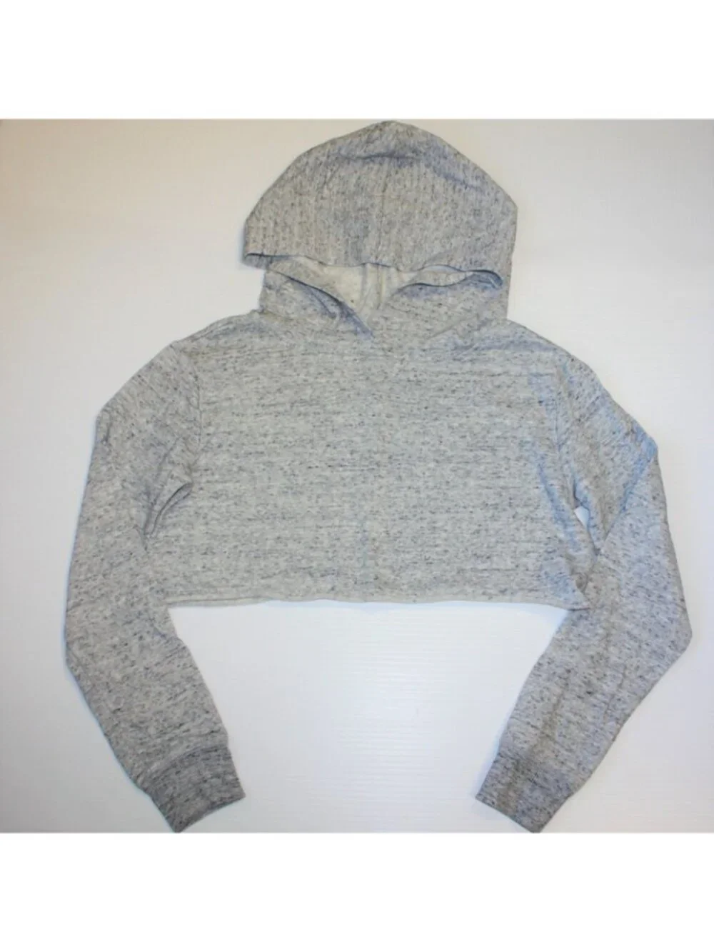 Justice Girl's Heathered Gray Loose Fit Raw Hem Cropped Hoodie Top in size 8-10